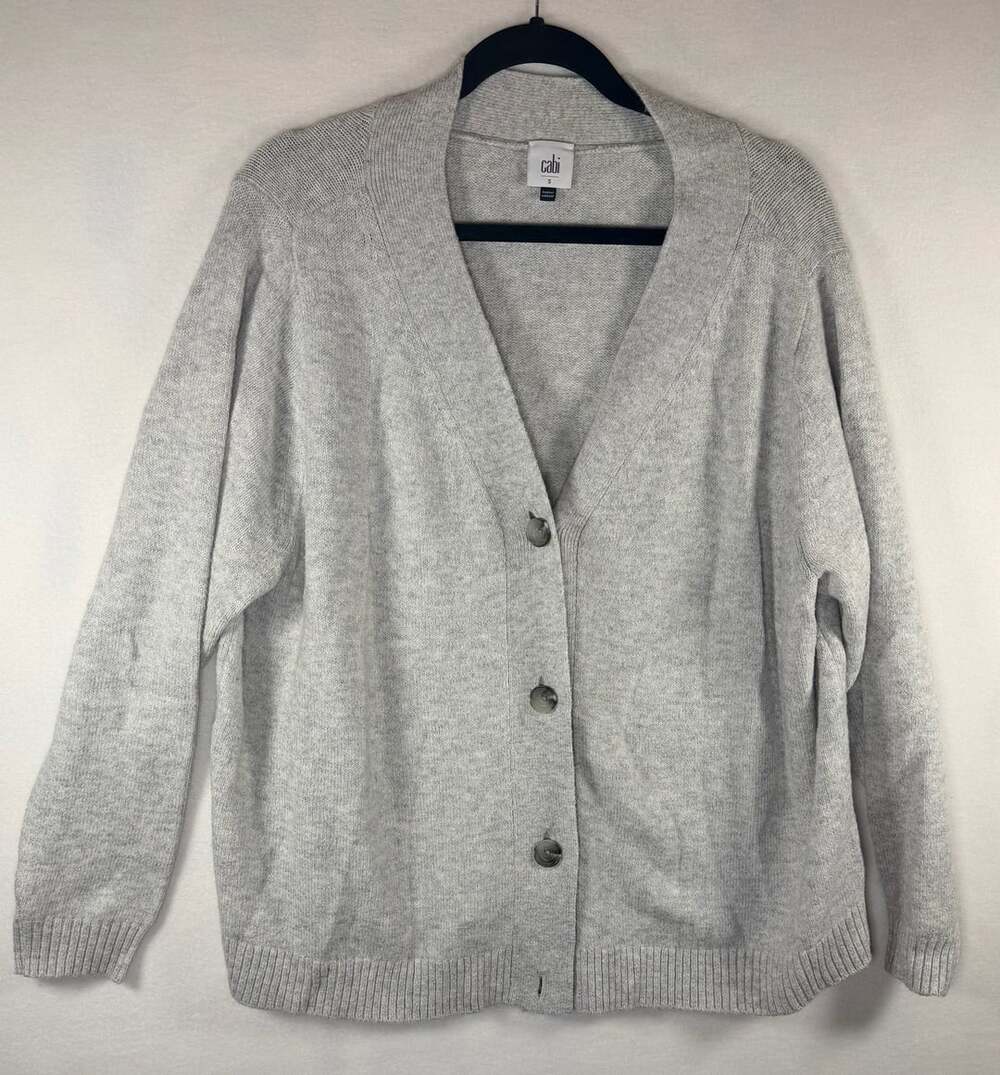 Cabi Front Button Cardigan V-Neck Long Sleeve Knit Gray Women’s Small